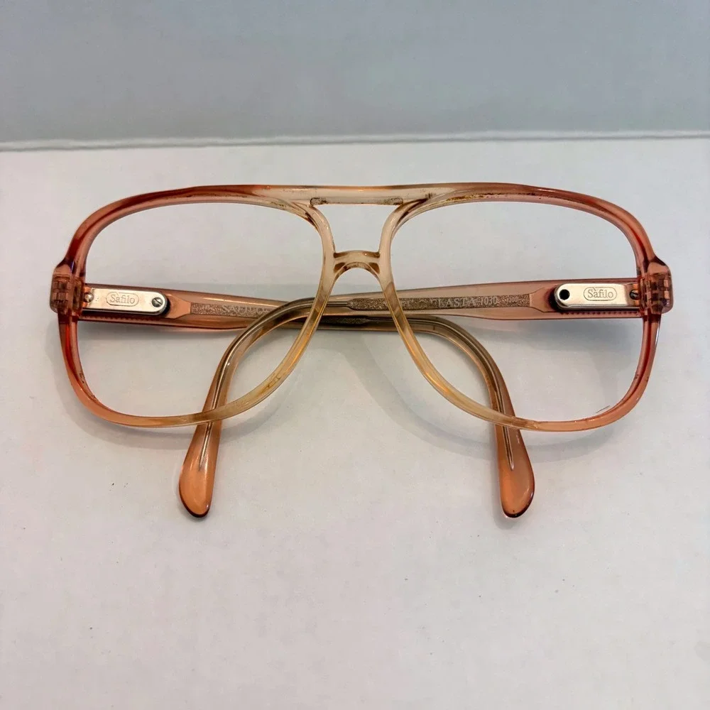 Safilo Elasta 1030 Vintage Aviator Eyeglass Frames Peach Amber Italy 58-14-145